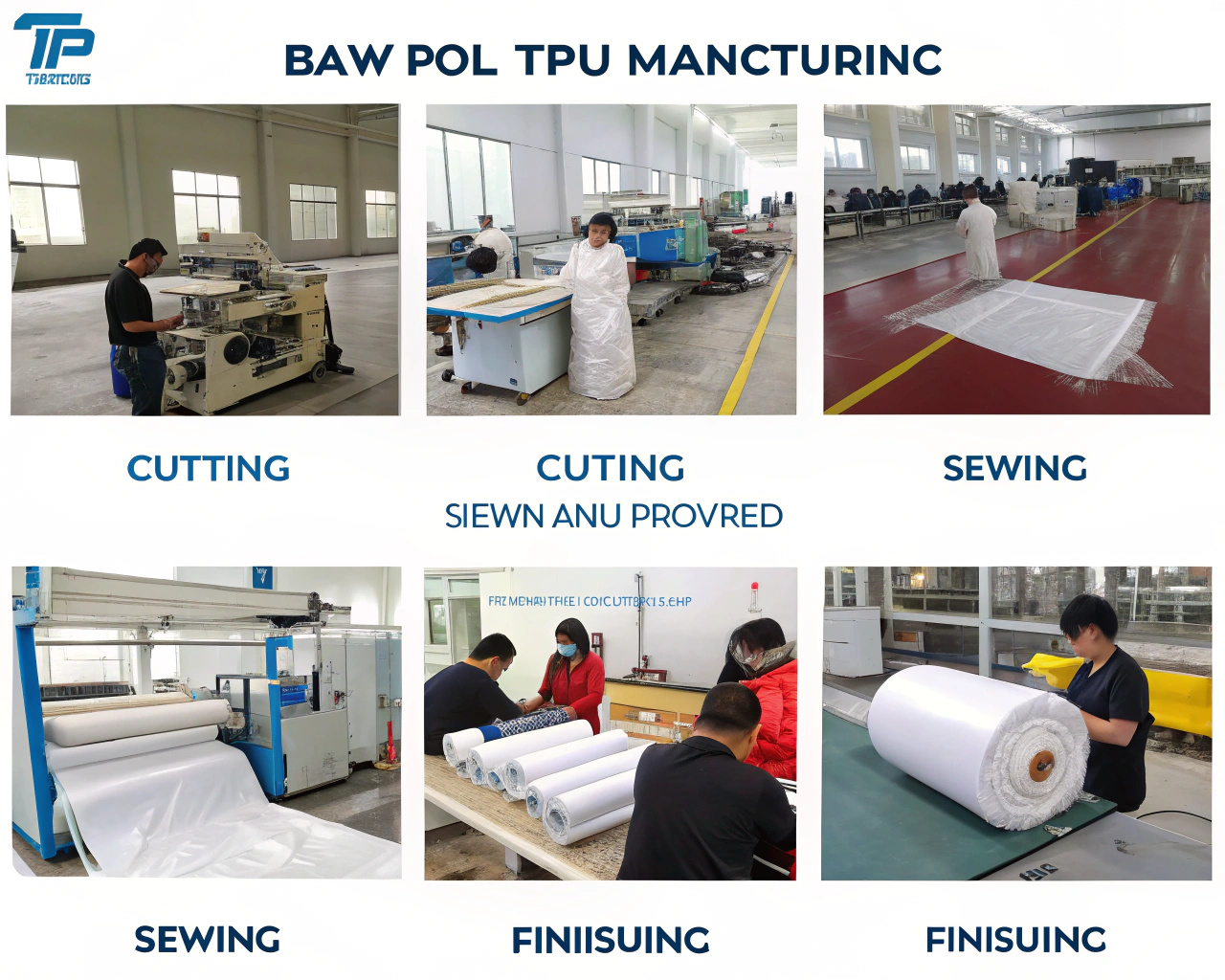 An overview image showing different stages of bag manufacturing from raw TPU roll to a finished product.